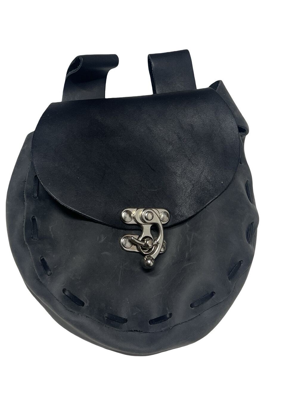 Vintage Black Leather Western Festival Boho Motorcycle Belt Hip Clip Bag